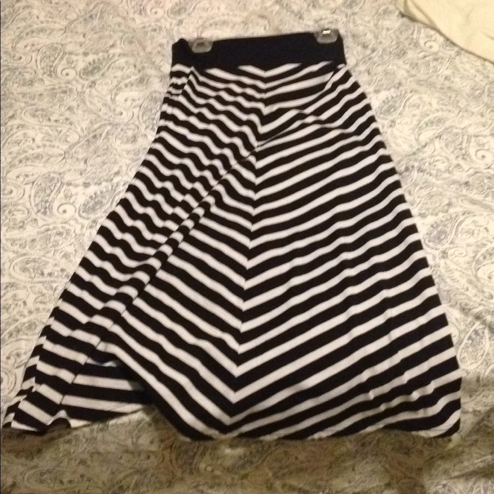 Long Black & White Striped Skirt